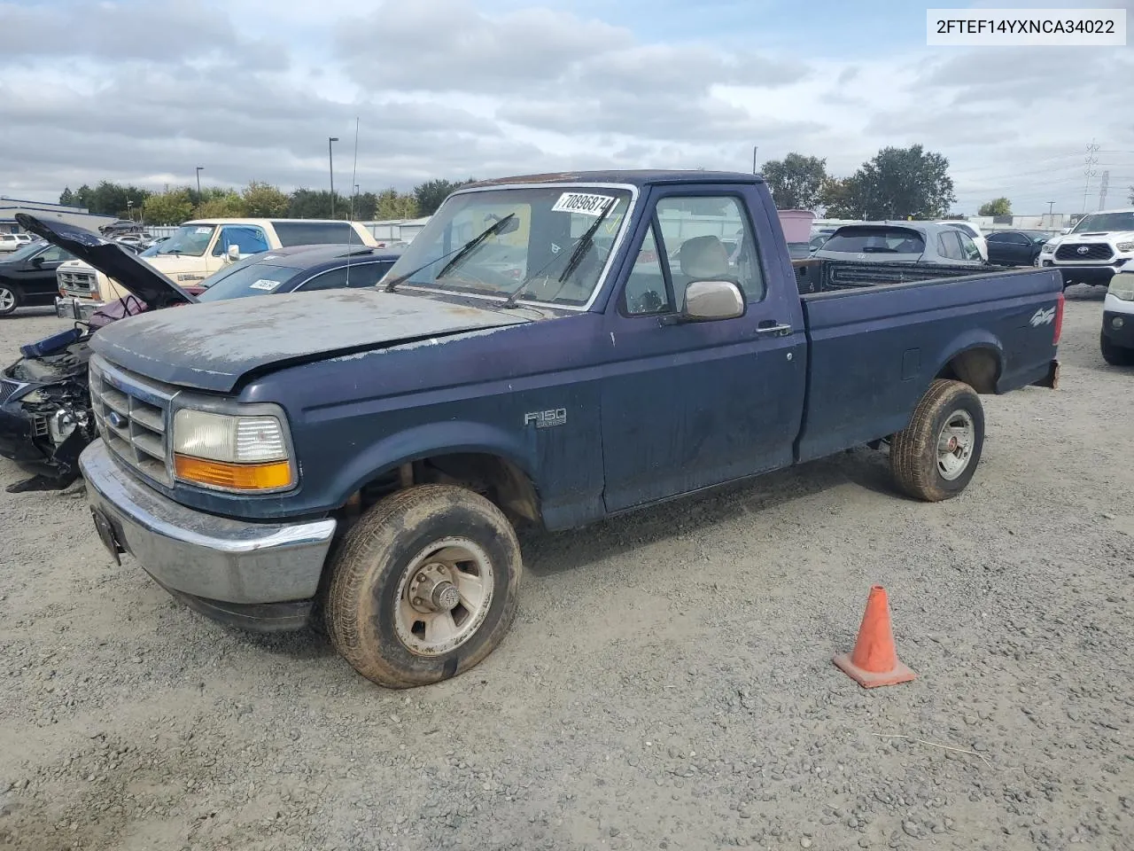 1992 Ford F150 VIN: 2FTEF14YXNCA34022 Lot: 70896874