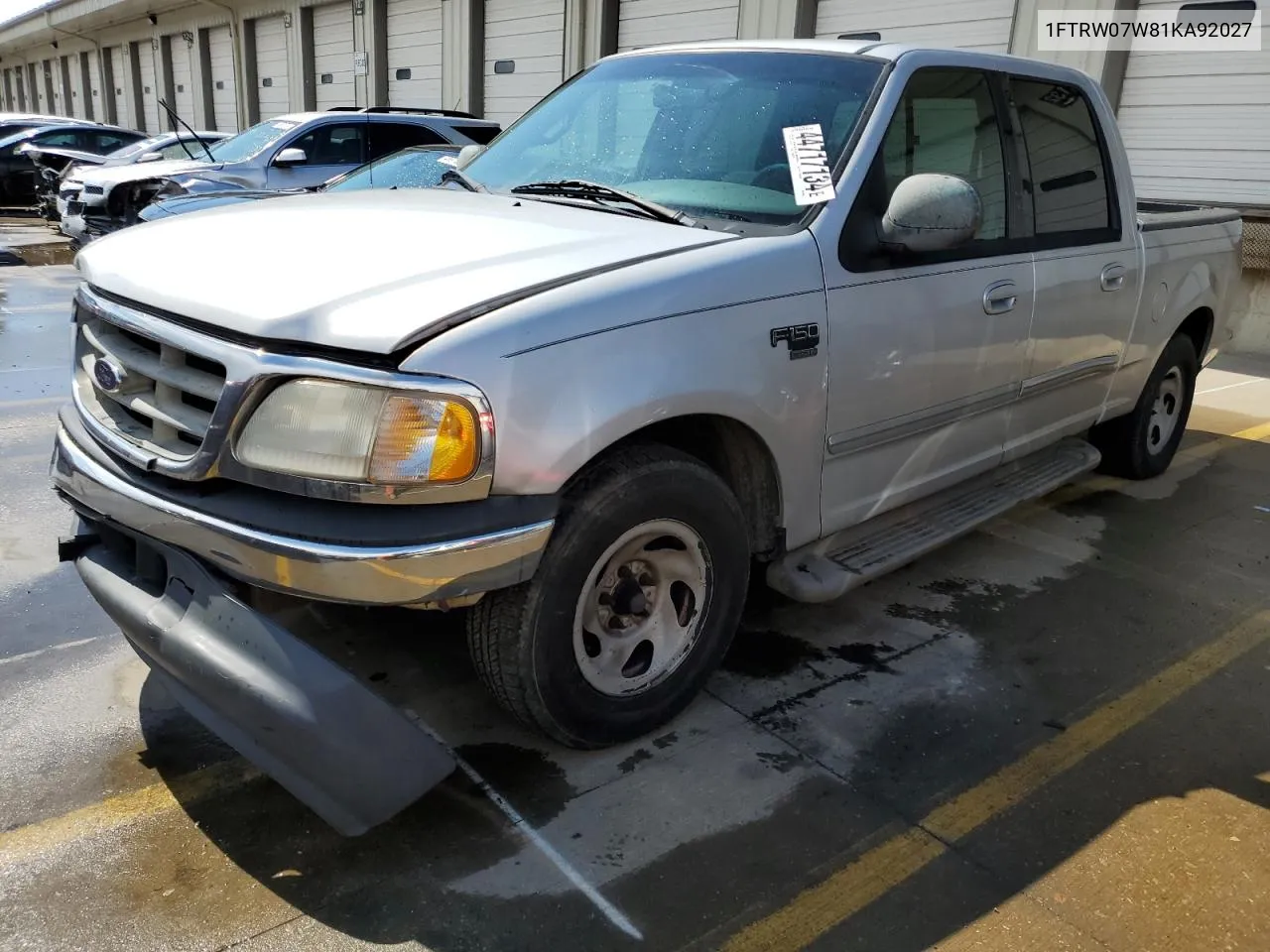 2001 Ford F150 Supercrew VIN: 1FTRW07W81KA92027 Lot: 44717134