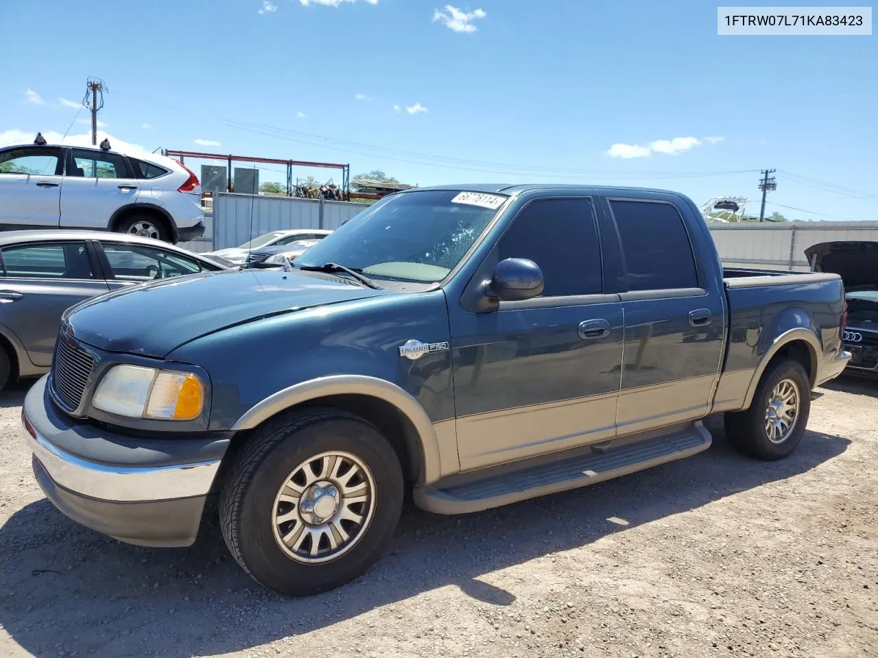 2001 Ford F150 Supercrew VIN: 1FTRW07L71KA83423 Lot: 66776114