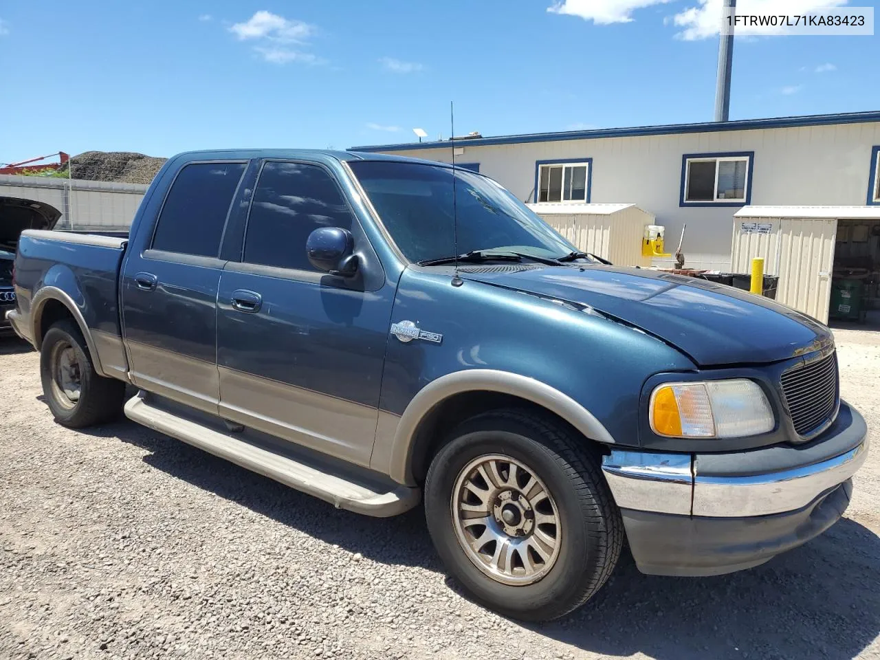 2001 Ford F150 Supercrew VIN: 1FTRW07L71KA83423 Lot: 66776114