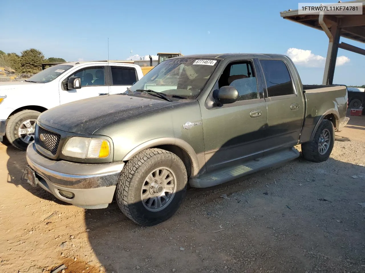 2001 Ford F150 Supercrew VIN: 1FTRW07L11KF74781 Lot: 67714674