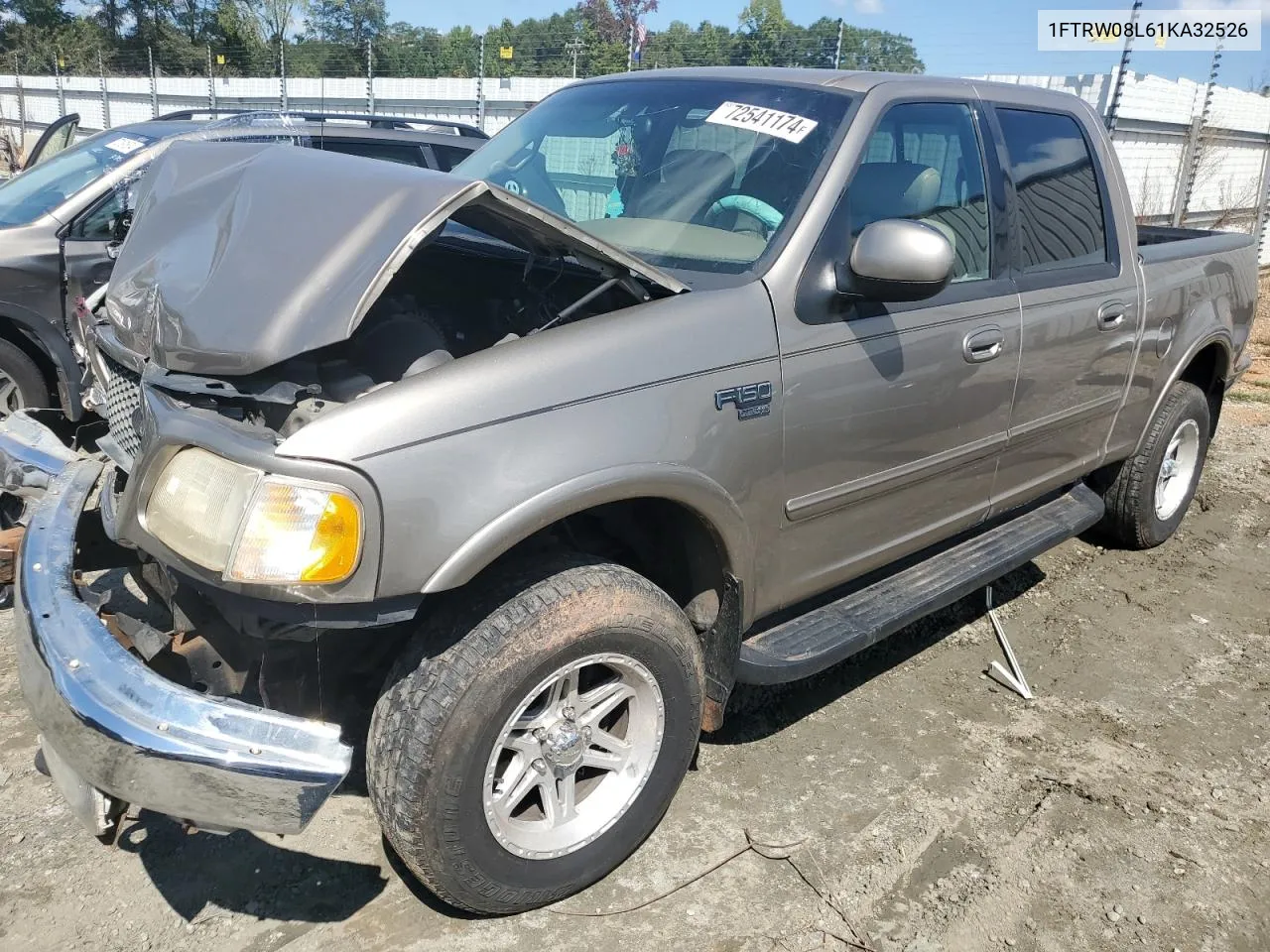 2001 Ford F150 Supercrew VIN: 1FTRW08L61KA32526 Lot: 72541174