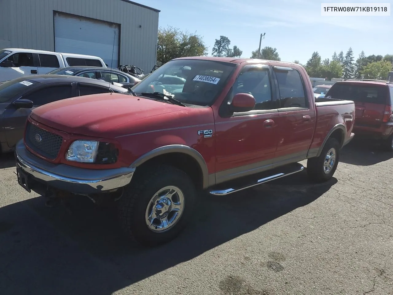 2001 Ford F150 Supercrew VIN: 1FTRW08W71KB19118 Lot: 74038054