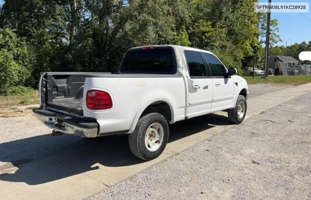 2001 Ford F150 Supercrew VIN: 1FTRW08L91KC28928 Lot: 74771894