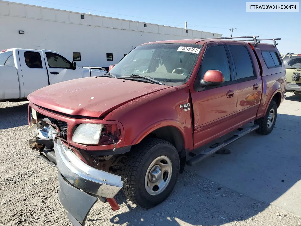 2001 Ford F150 Supercrew VIN: 1FTRW08W31KE36474 Lot: 75219164