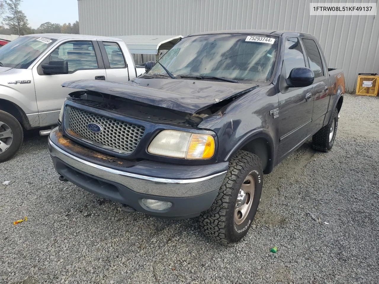 2001 Ford F150 Supercrew VIN: 1FTRW08L51KF49137 Lot: 75293744