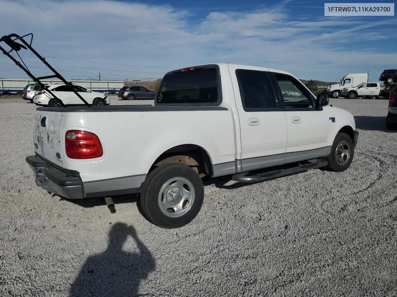 2001 Ford F150 Supercrew VIN: 1FTRW07L11KA29700 Lot: 75536164