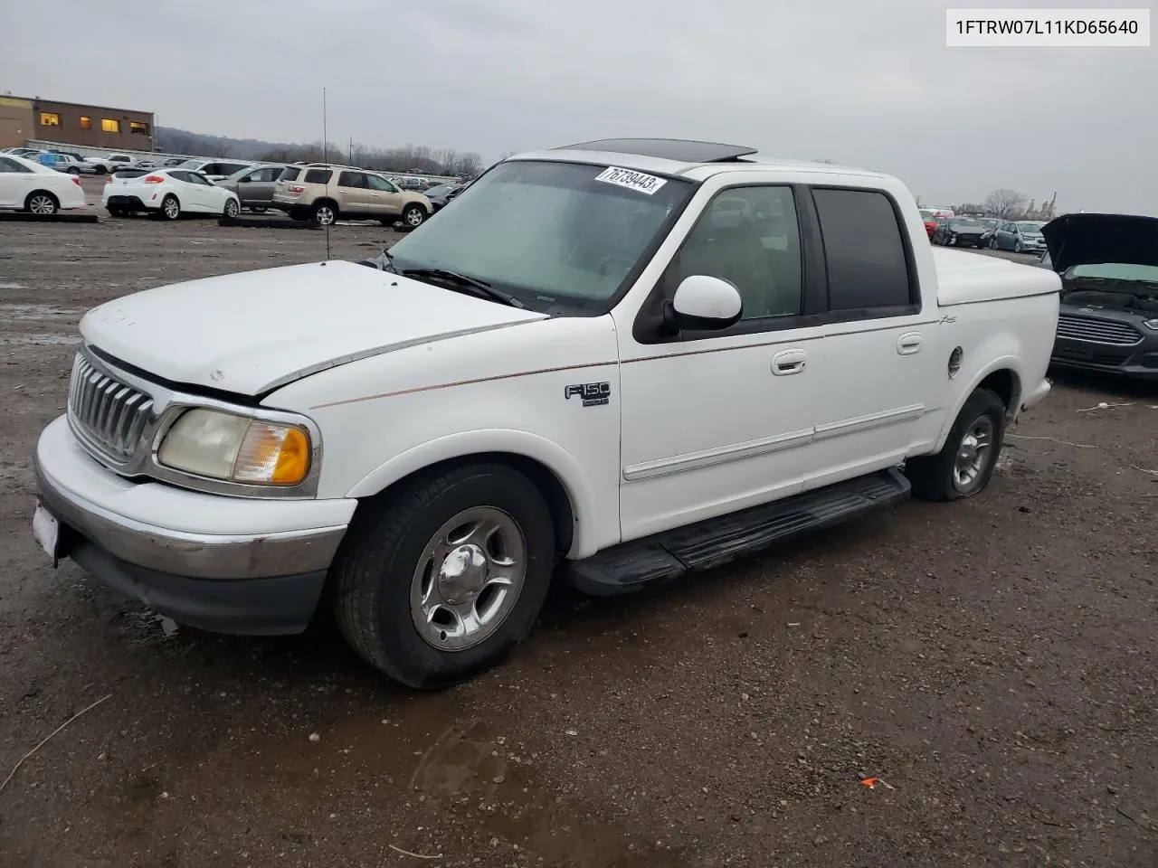 2001 Ford F150 Supercrew VIN: 1FTRW07L11KD65640 Lot: 76739443