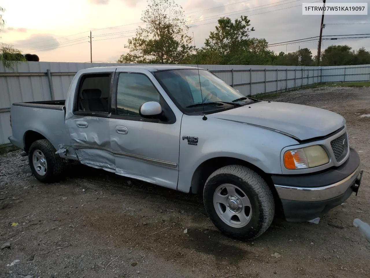 2001 Ford F150 Supercrew VIN: 1FTRW07W51KA19097 Lot: 78262424