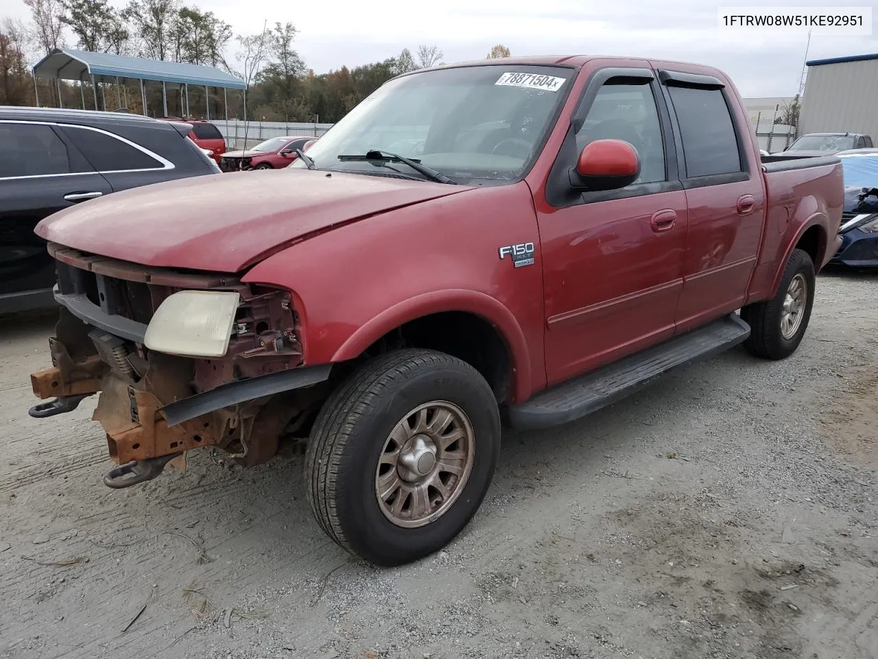 2001 Ford F150 Supercrew VIN: 1FTRW08W51KE92951 Lot: 78871504