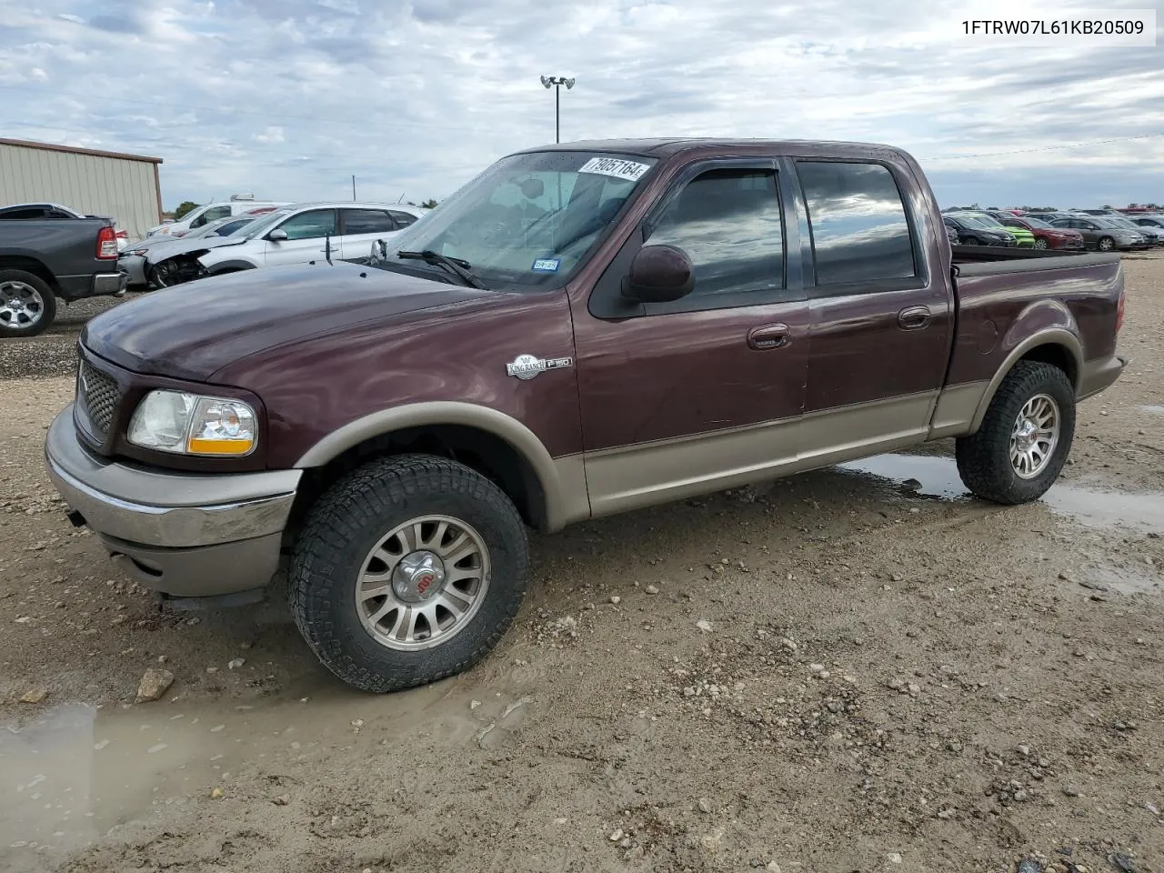 2001 Ford F150 Supercrew VIN: 1FTRW07L61KB20509 Lot: 79057164