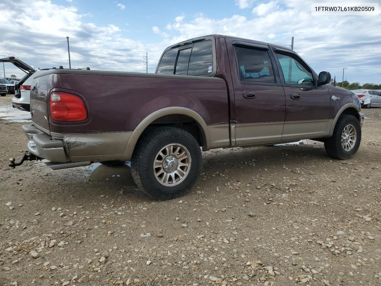 2001 Ford F150 Supercrew VIN: 1FTRW07L61KB20509 Lot: 79057164