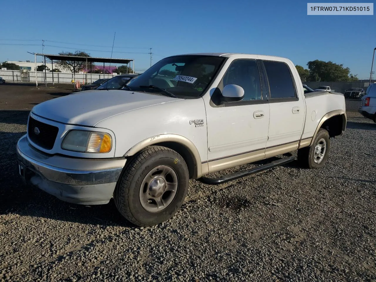 2001 Ford F150 Supercrew VIN: 1FTRW07L71KD51015 Lot: 79542244