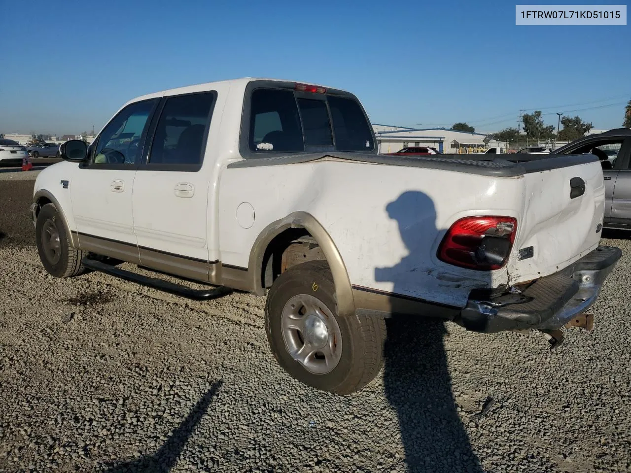 2001 Ford F150 Supercrew VIN: 1FTRW07L71KD51015 Lot: 79542244