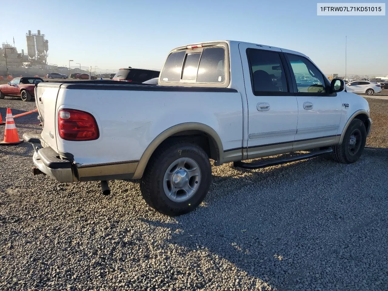 2001 Ford F150 Supercrew VIN: 1FTRW07L71KD51015 Lot: 79542244