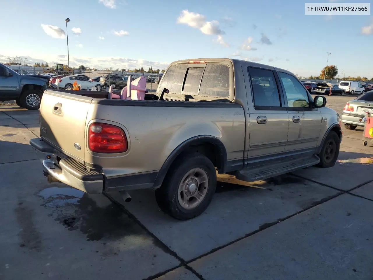 2001 Ford F150 Supercrew VIN: 1FTRW07W11KF27566 Lot: 80169654