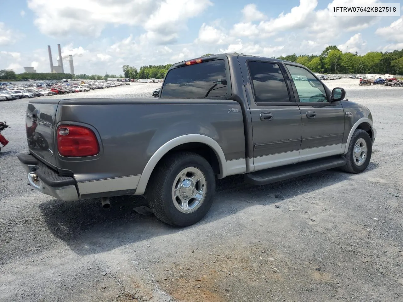 2002 Ford F150 Supercrew VIN: 1FTRW07642KB27518 Lot: 57572274