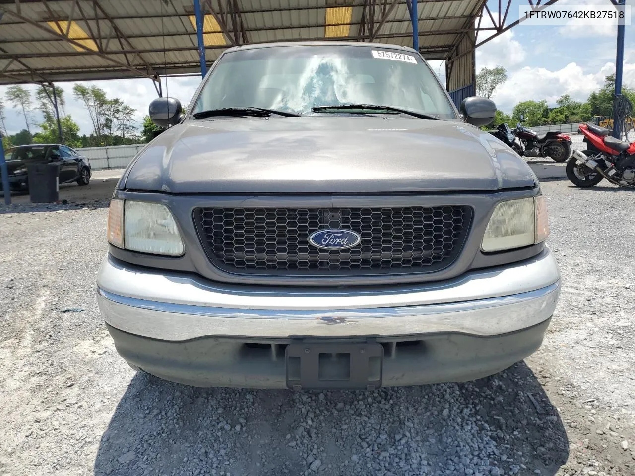 2002 Ford F150 Supercrew VIN: 1FTRW07642KB27518 Lot: 57572274