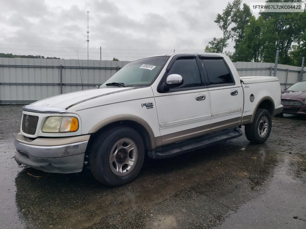 2002 Ford F150 Supercrew VIN: 1FTRW07L72KC04422 Lot: 65892874