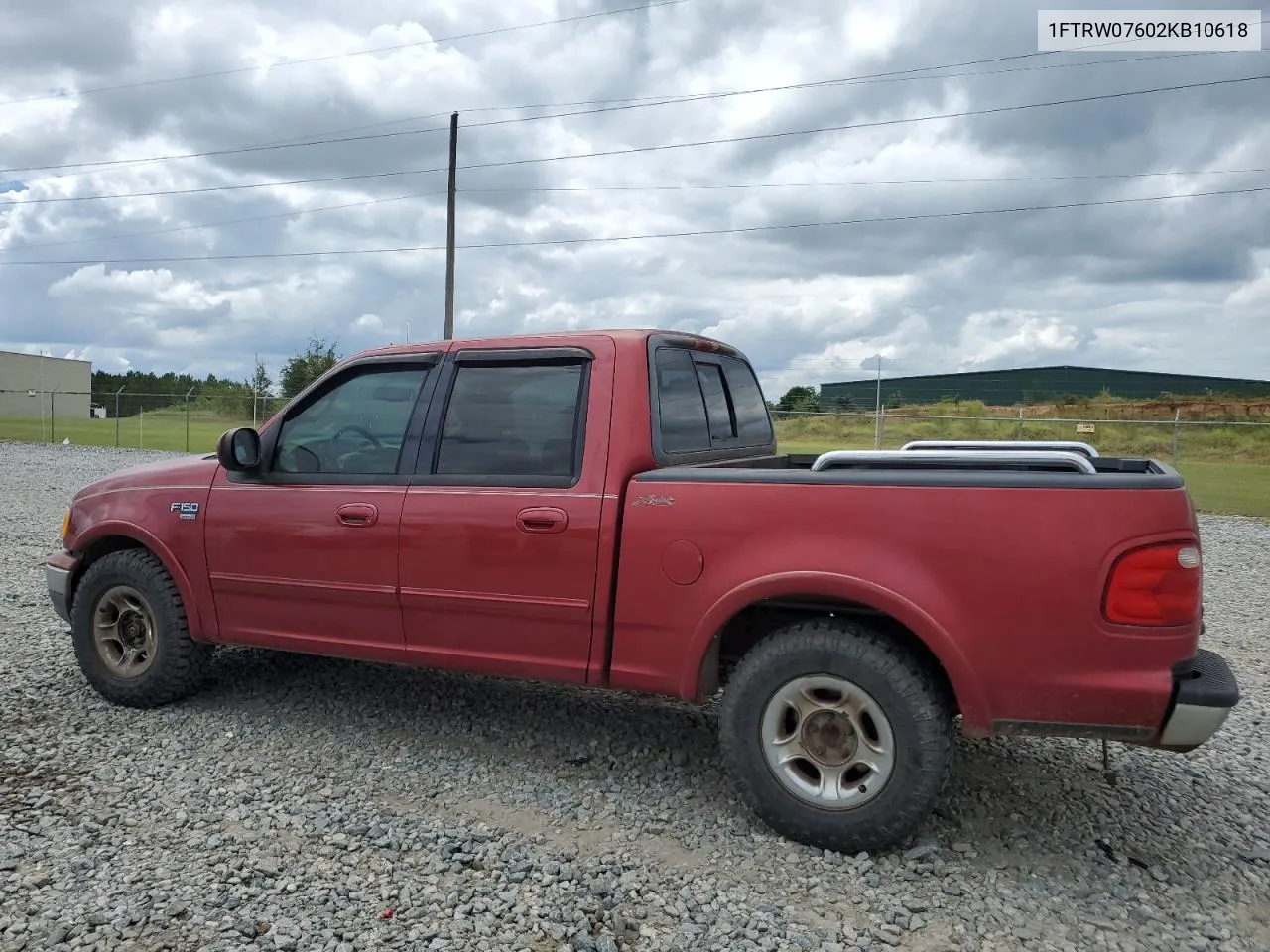 2002 Ford F150 Supercrew VIN: 1FTRW07602KB10618 Lot: 68492764