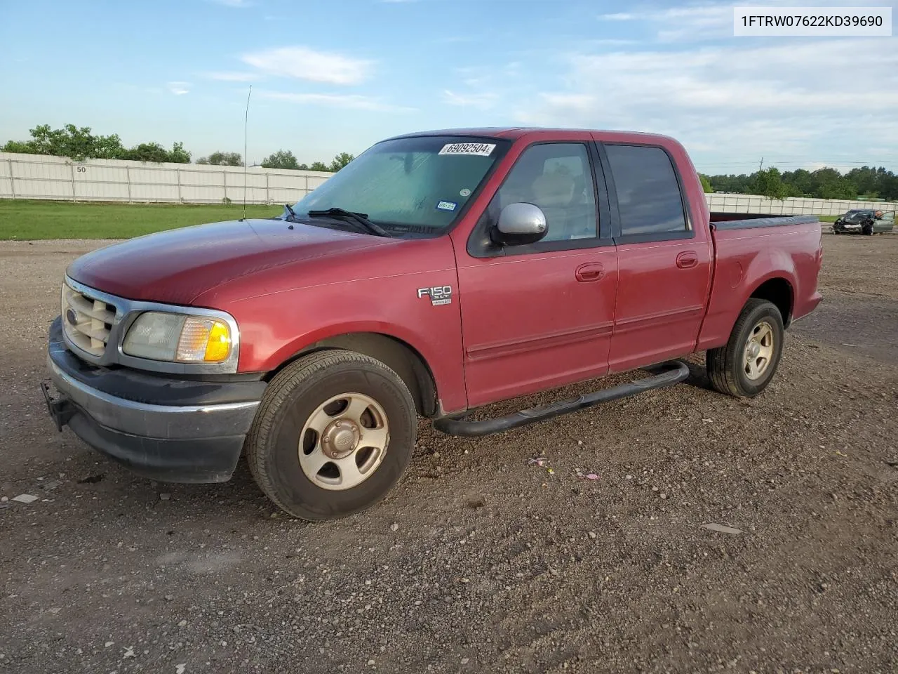 2002 Ford F150 Supercrew VIN: 1FTRW07622KD39690 Lot: 69092504