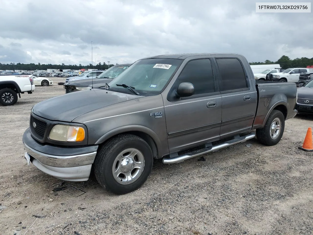 2002 Ford F150 Supercrew VIN: 1FTRW07L32KD29756 Lot: 69887294