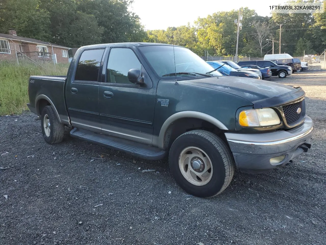 2002 Ford F150 Supercrew VIN: 1FTRW08L32KA98291 Lot: 70833694