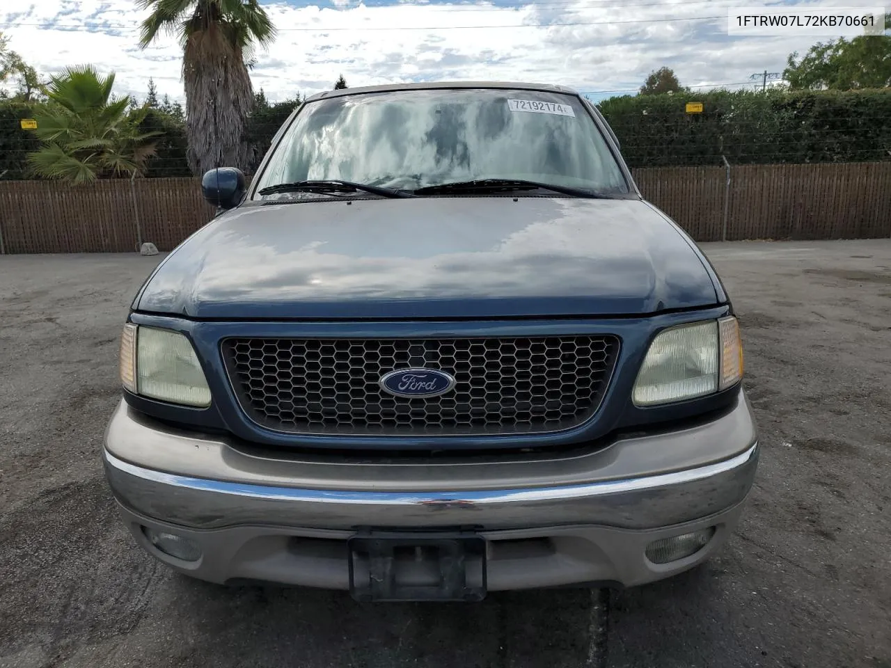 2002 Ford F150 Supercrew VIN: 1FTRW07L72KB70661 Lot: 72192174