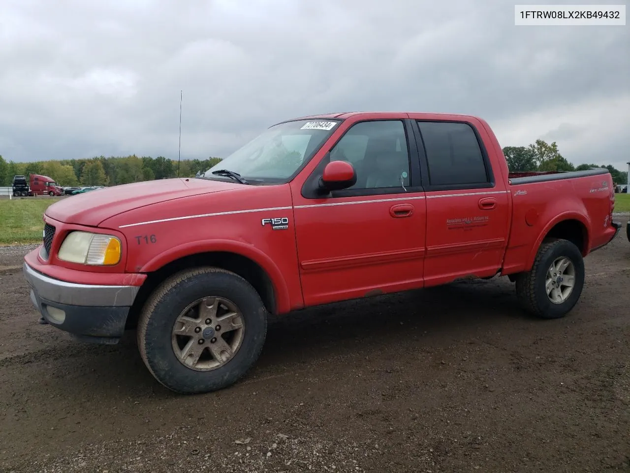 2002 Ford F150 Supercrew VIN: 1FTRW08LX2KB49432 Lot: 72706434