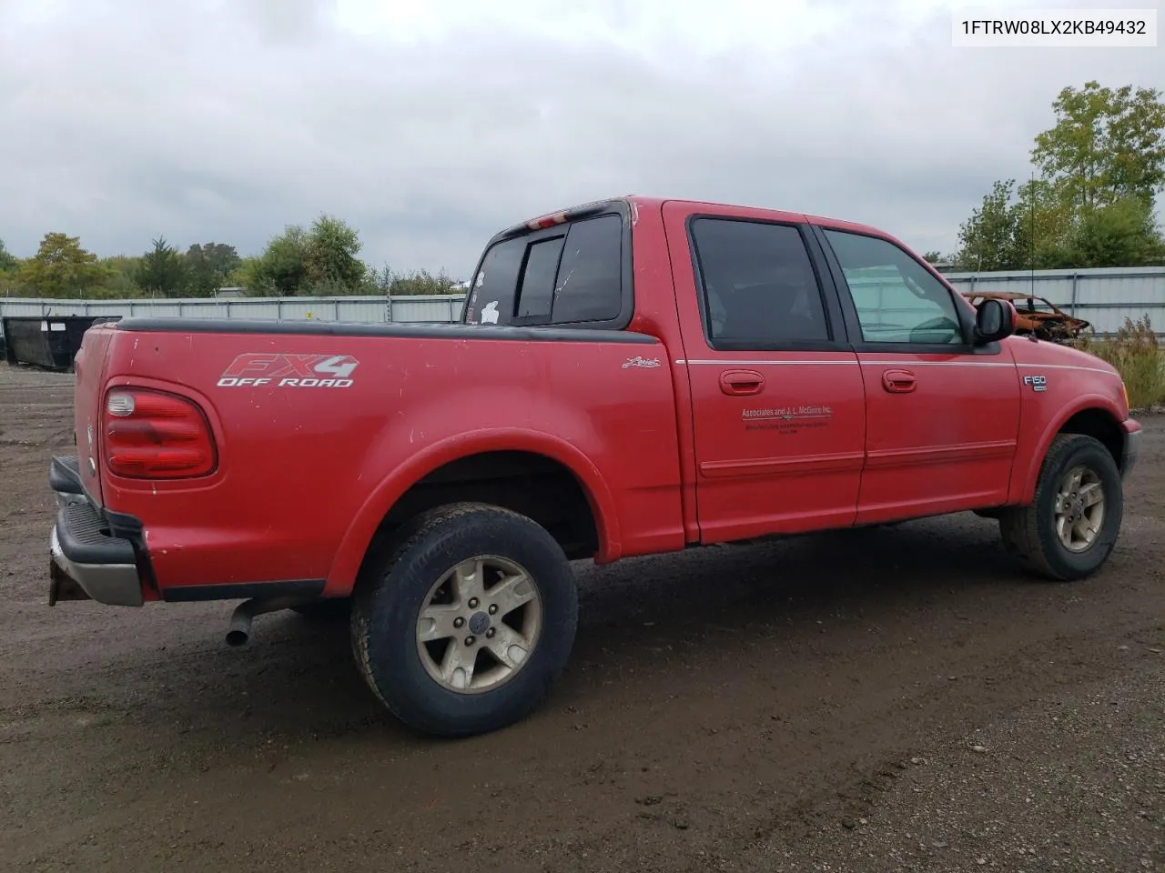 2002 Ford F150 Supercrew VIN: 1FTRW08LX2KB49432 Lot: 72706434