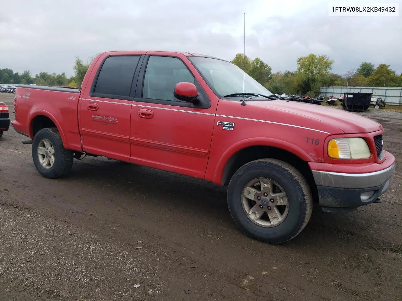 2002 Ford F150 Supercrew VIN: 1FTRW08LX2KB49432 Lot: 72706434