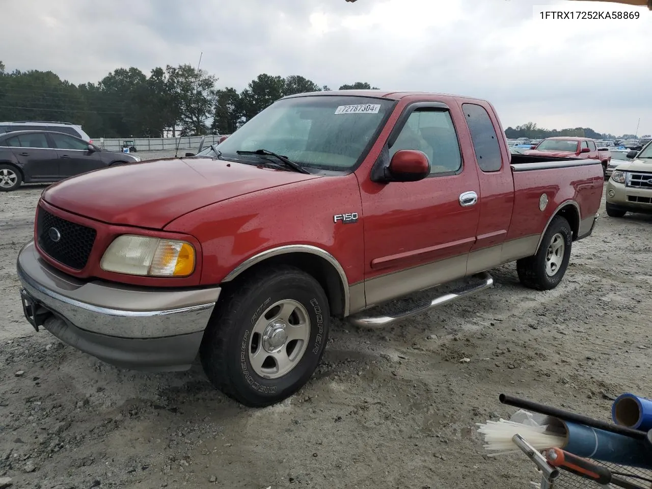 2002 Ford F150 VIN: 1FTRX17252KA58869 Lot: 72787304