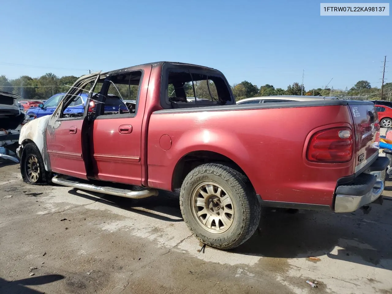 2002 Ford F150 Supercrew VIN: 1FTRW07L22KA98137 Lot: 75605134