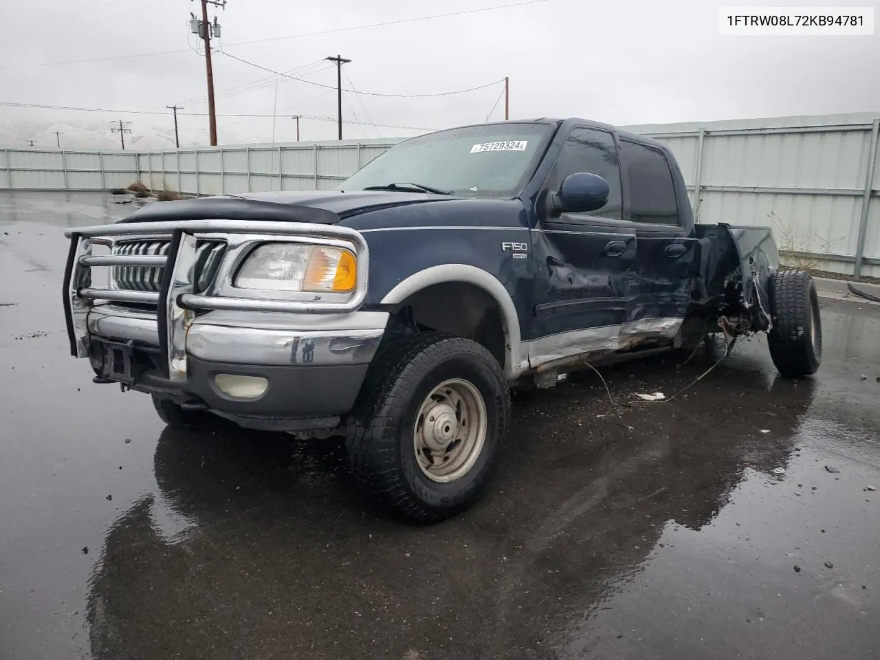 2002 Ford F150 Supercrew VIN: 1FTRW08L72KB94781 Lot: 75729324