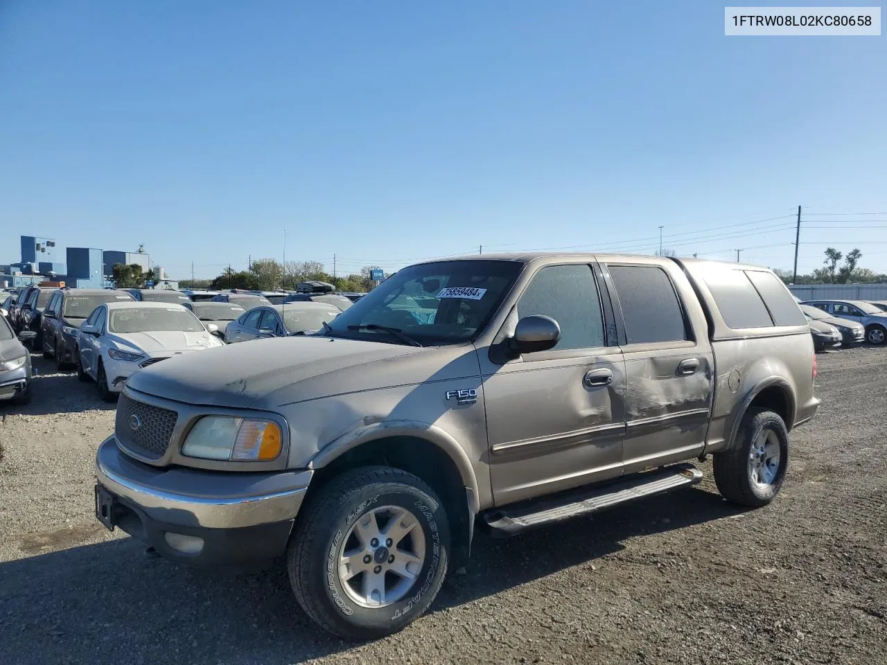 2002 Ford F150 Supercrew VIN: 1FTRW08L02KC80658 Lot: 75859484