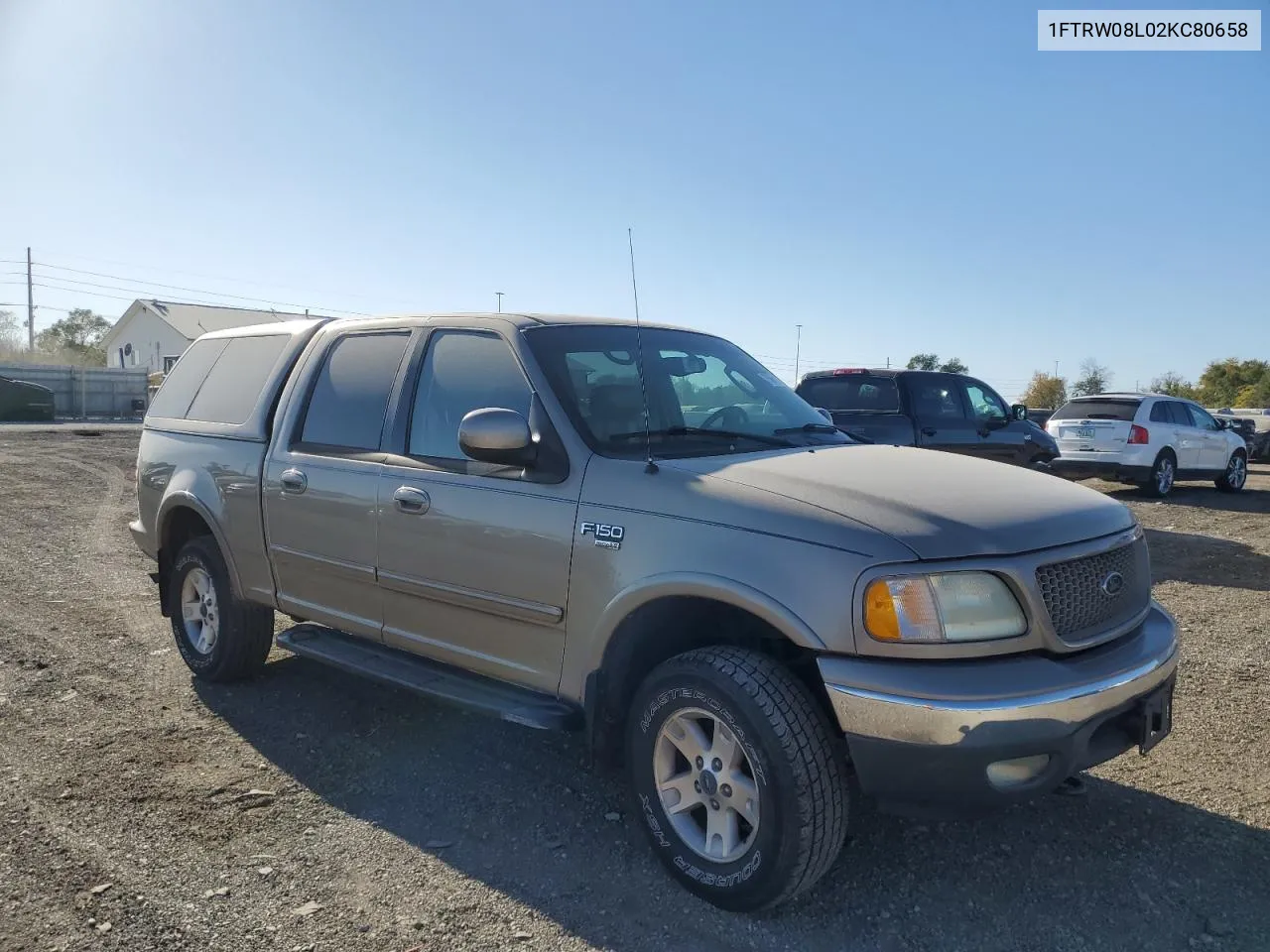 2002 Ford F150 Supercrew VIN: 1FTRW08L02KC80658 Lot: 75859484