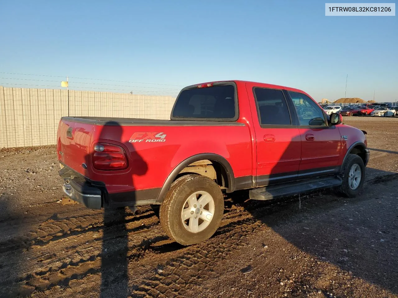 2002 Ford F150 Supercrew VIN: 1FTRW08L32KC81206 Lot: 77783384