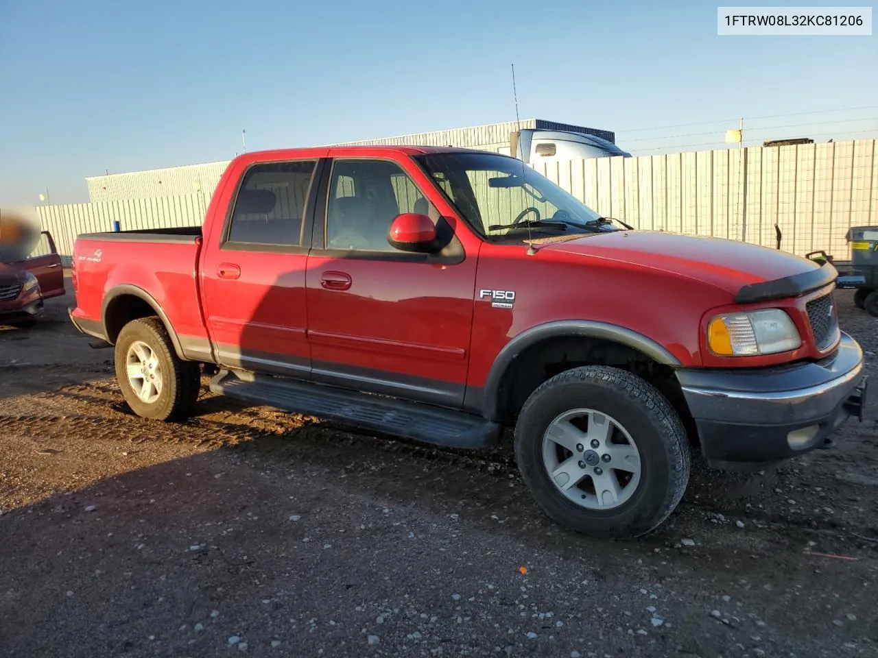 2002 Ford F150 Supercrew VIN: 1FTRW08L32KC81206 Lot: 77783384