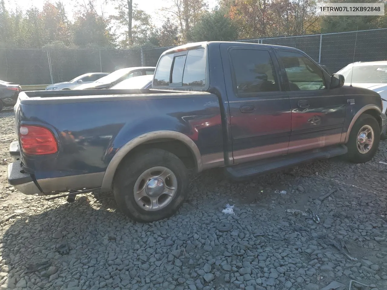 2002 Ford F150 Supercrew VIN: 1FTRW07L12KB92848 Lot: 78141804