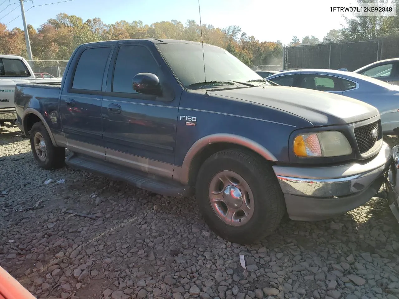 2002 Ford F150 Supercrew VIN: 1FTRW07L12KB92848 Lot: 78141804