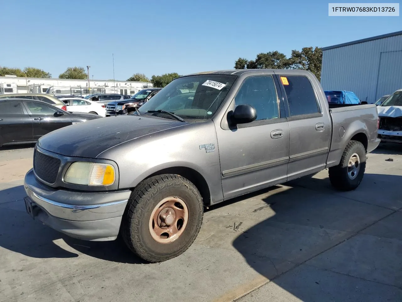 2003 Ford F150 Supercrew VIN: 1FTRW07683KD13726 Lot: 70415074