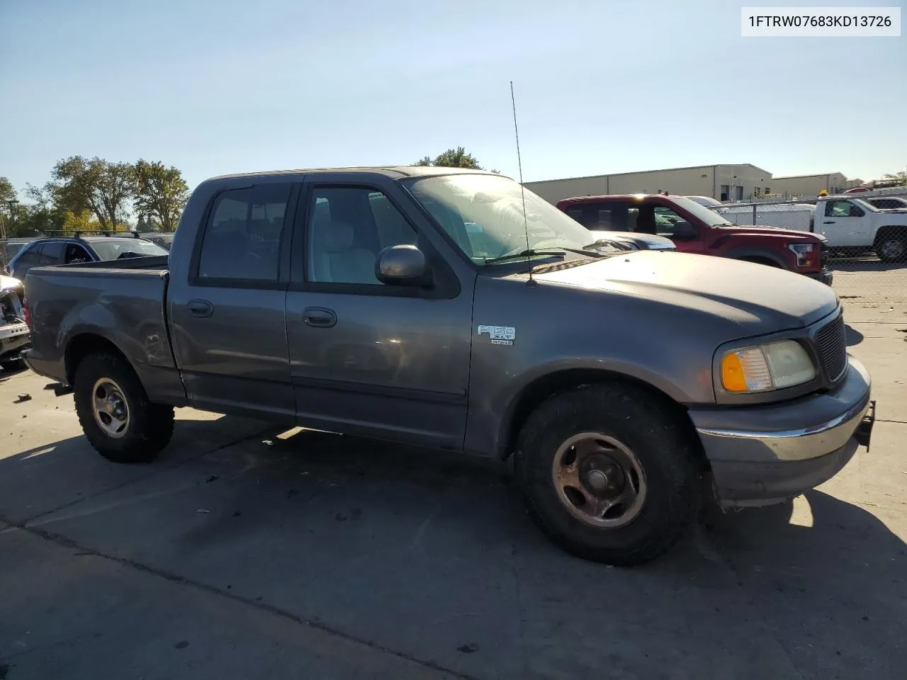 2003 Ford F150 Supercrew VIN: 1FTRW07683KD13726 Lot: 70415074