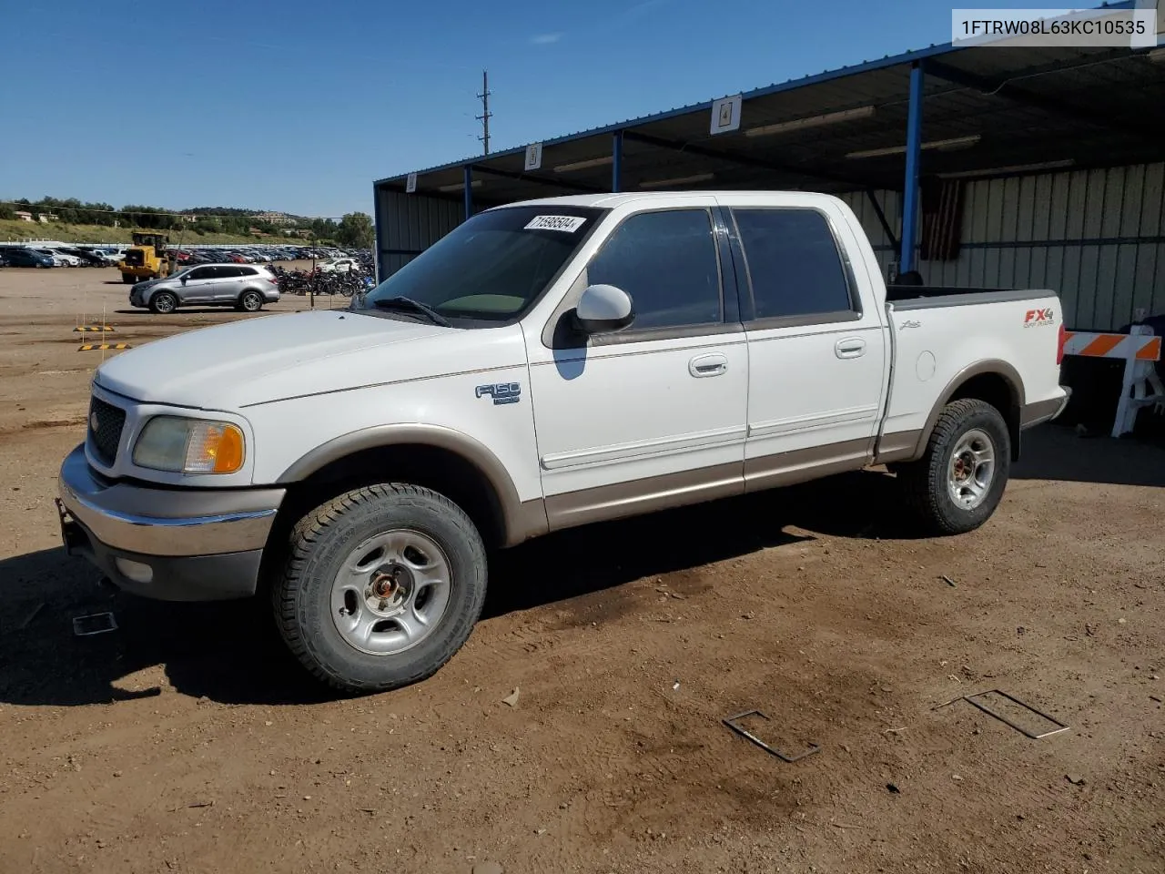 2003 Ford F150 Supercrew VIN: 1FTRW08L63KC10535 Lot: 71598504