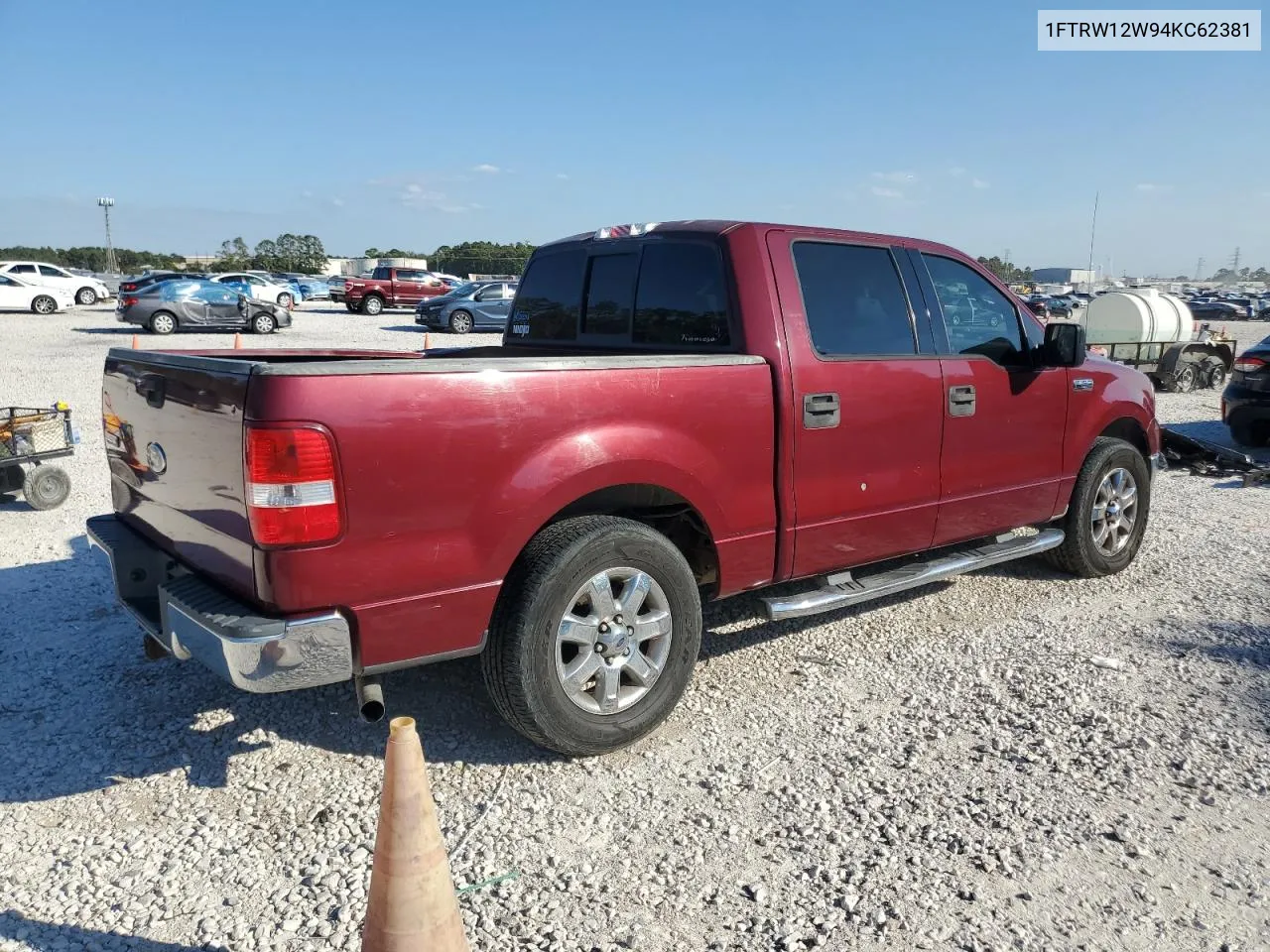 2004 Ford F150 Supercrew VIN: 1FTRW12W94KC62381 Lot: 77614184