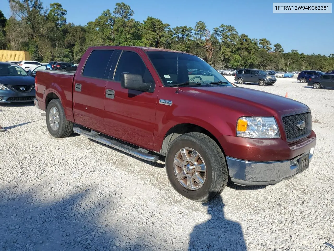 2004 Ford F150 Supercrew VIN: 1FTRW12W94KC62381 Lot: 77614184