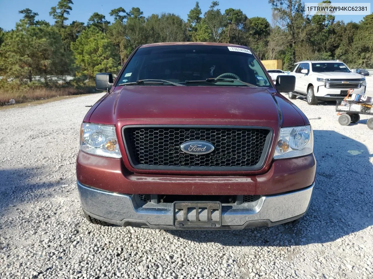 2004 Ford F150 Supercrew VIN: 1FTRW12W94KC62381 Lot: 77614184