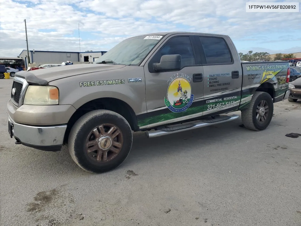 2006 Ford F150 Supercrew VIN: 1FTPW14V56FB20892 Lot: 75176554