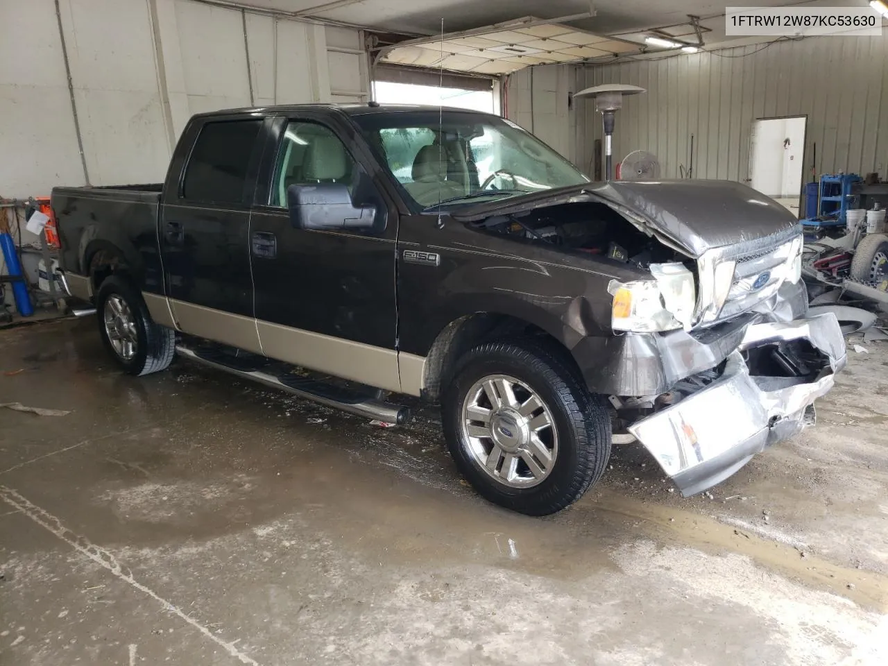 2007 Ford F150 Supercrew VIN: 1FTRW12W87KC53630 Lot: 72037674