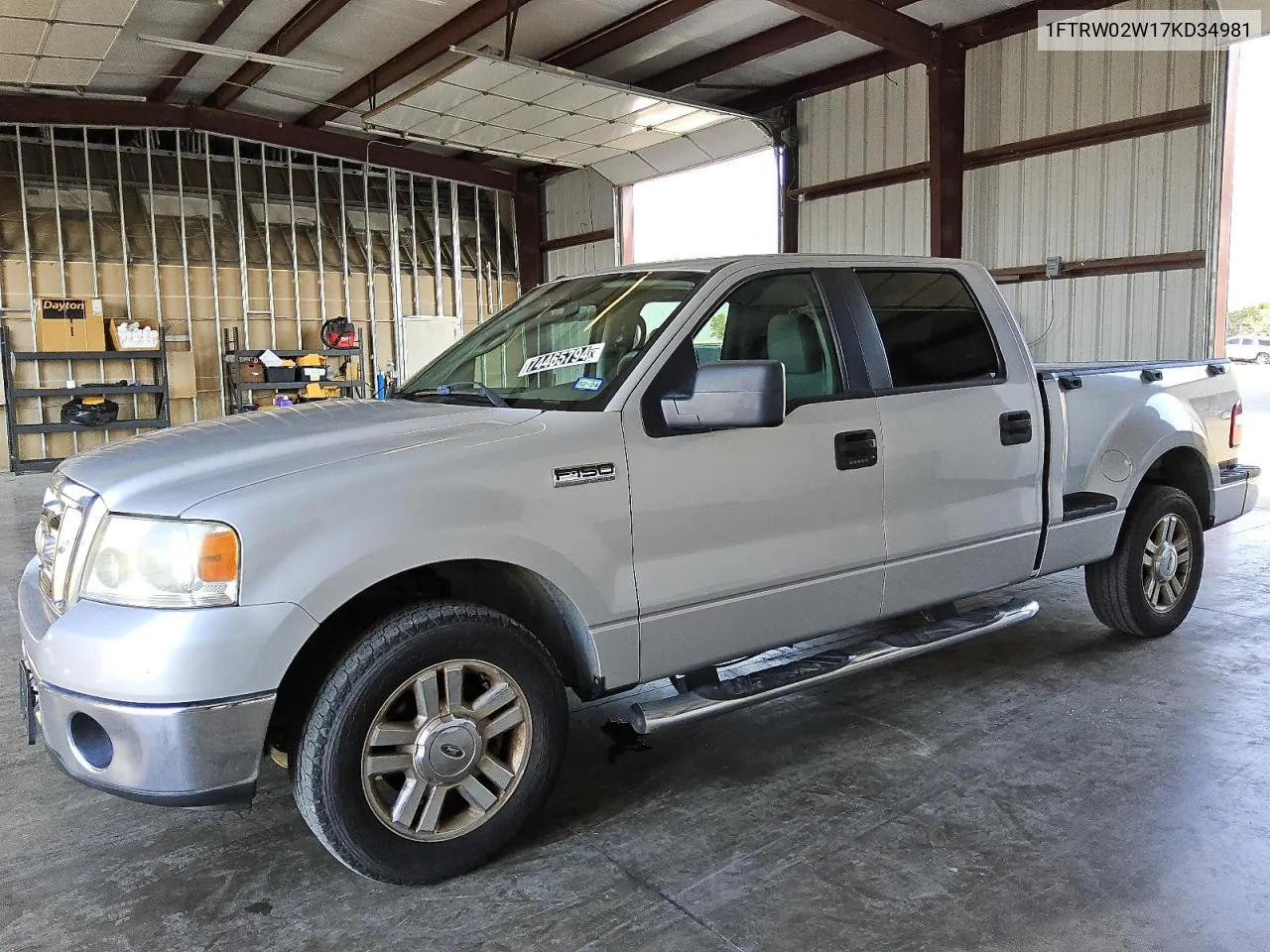 2007 Ford F150 Supercrew VIN: 1FTRW02W17KD34981 Lot: 74465794