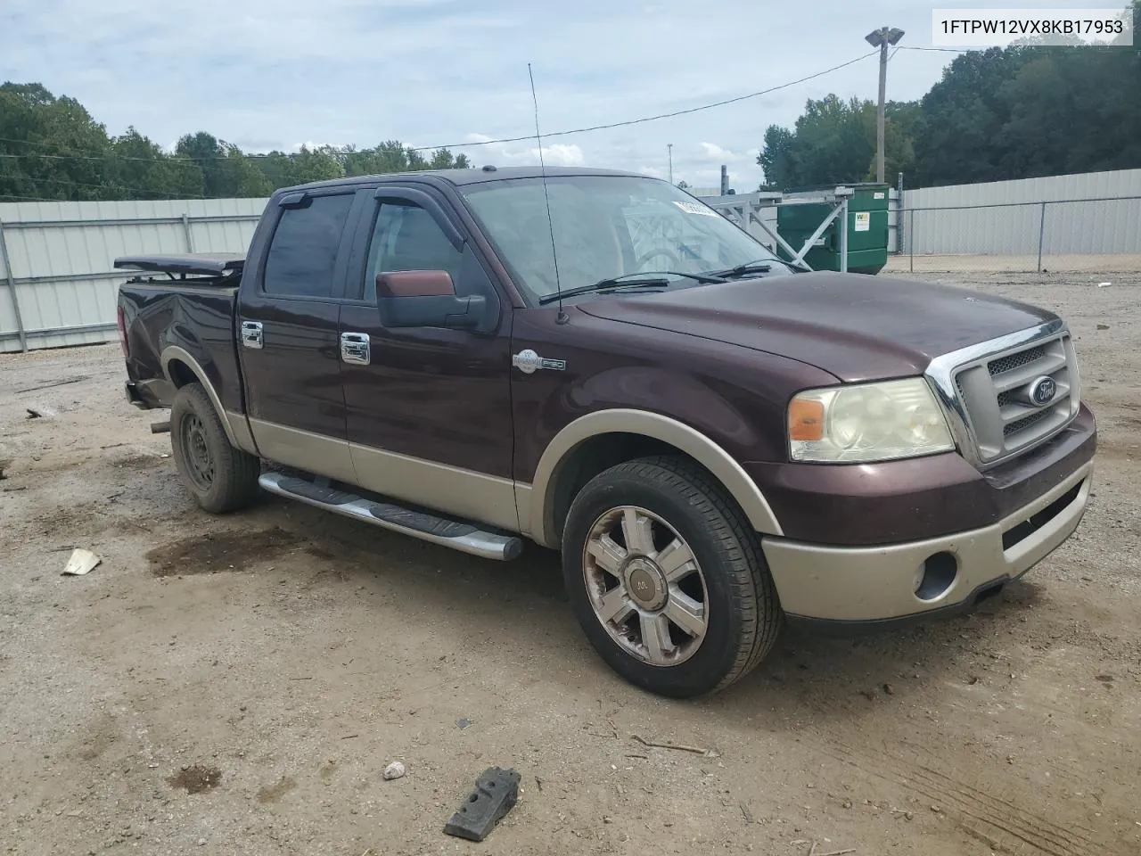 2008 Ford F150 Supercrew VIN: 1FTPW12VX8KB17953 Lot: 70886034